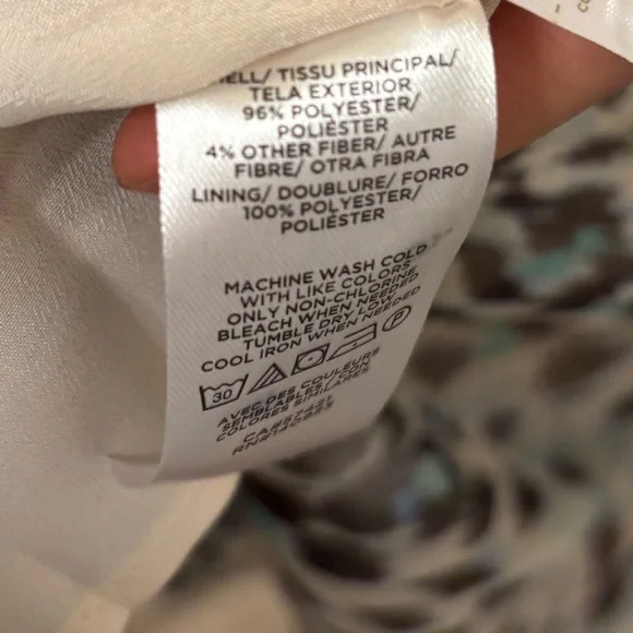 LOFT Abstract Print dress in Cream and Blue - Picture 7 of 7